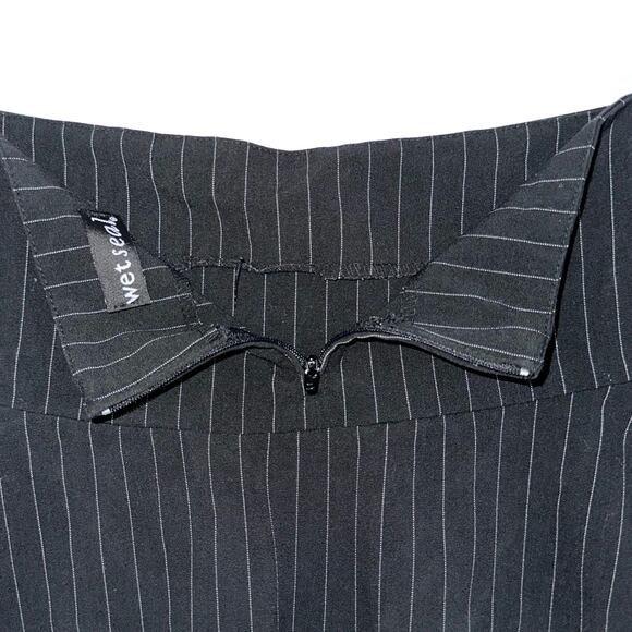 SOLD 💕Vintage Y2K Brat Wet Seal Pinstripe Lace Micro Mini Skirt Size Small - Picture 4 of 8